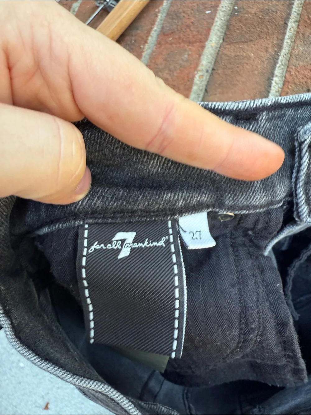 7 For all Mankind Luxe Vintage Black Gray Stretchy Wide Leg Jeans Size 27 in
